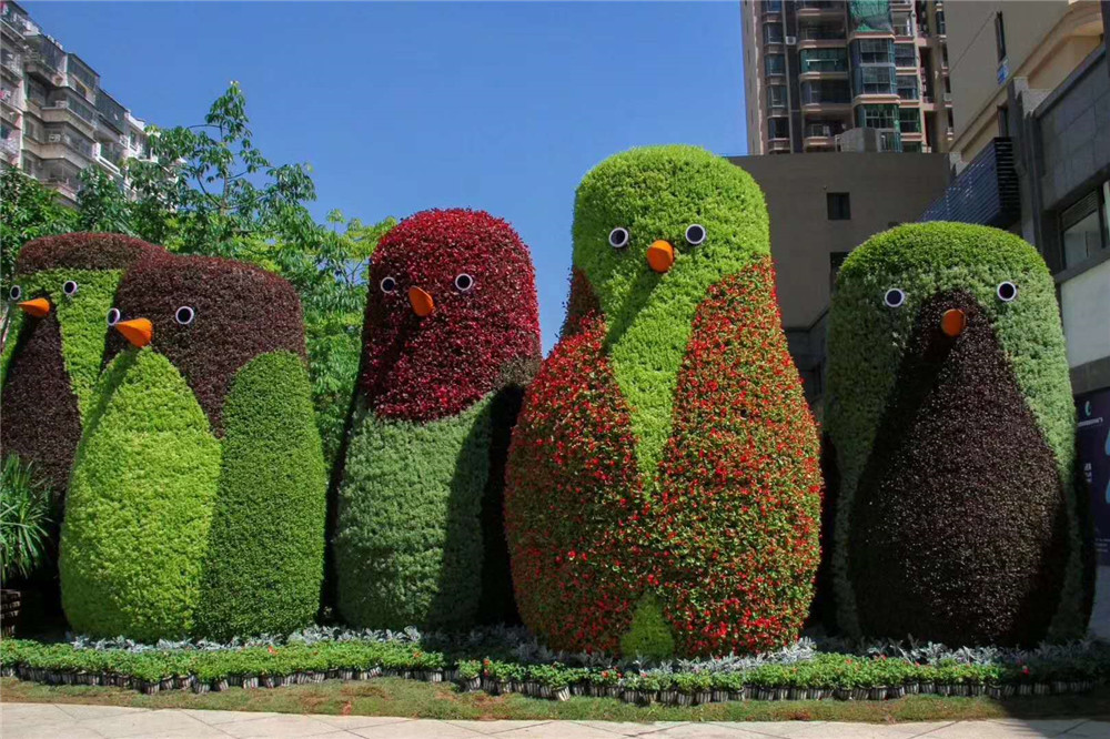 成都绿植仿真动物造型，企鹅植物雕塑 (2)