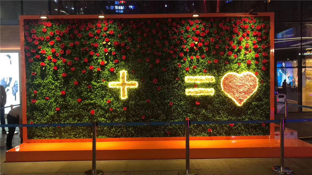 成都蓉馨景观万达广场情人节植物墙互动装置 (3)