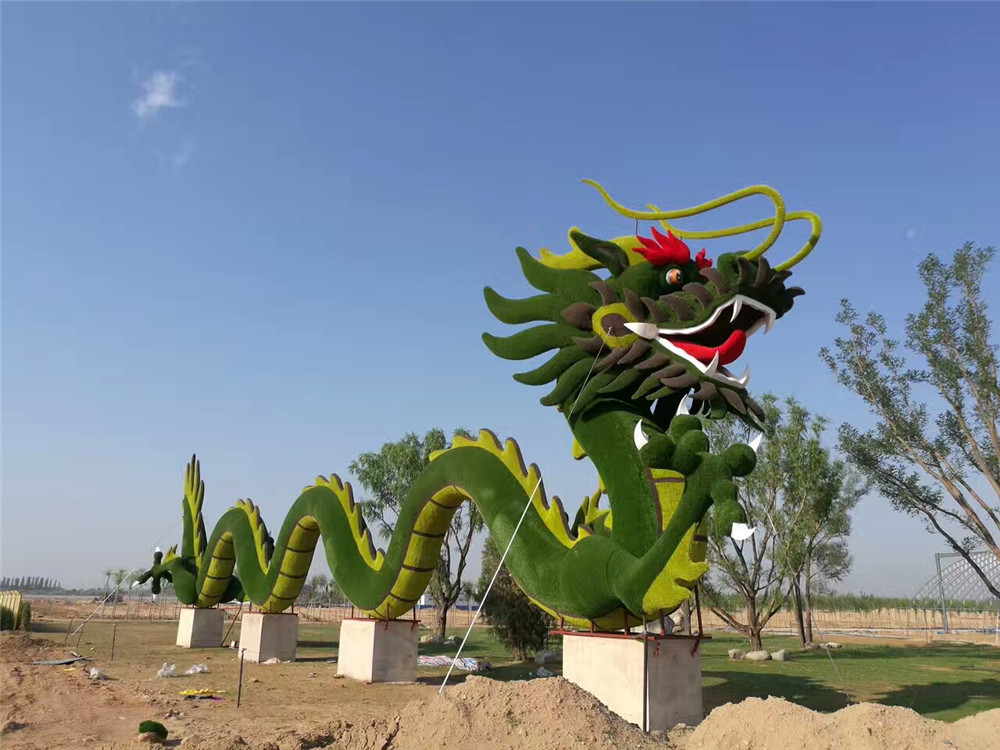 广东植物雕塑，中国龙立体花坛绿雕 (3)