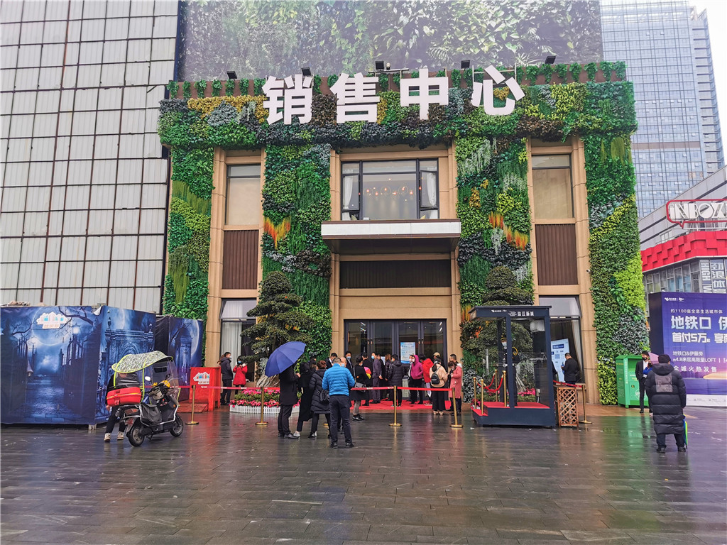 成都珠江新城销售中心室外墙体垂直绿化 (1)